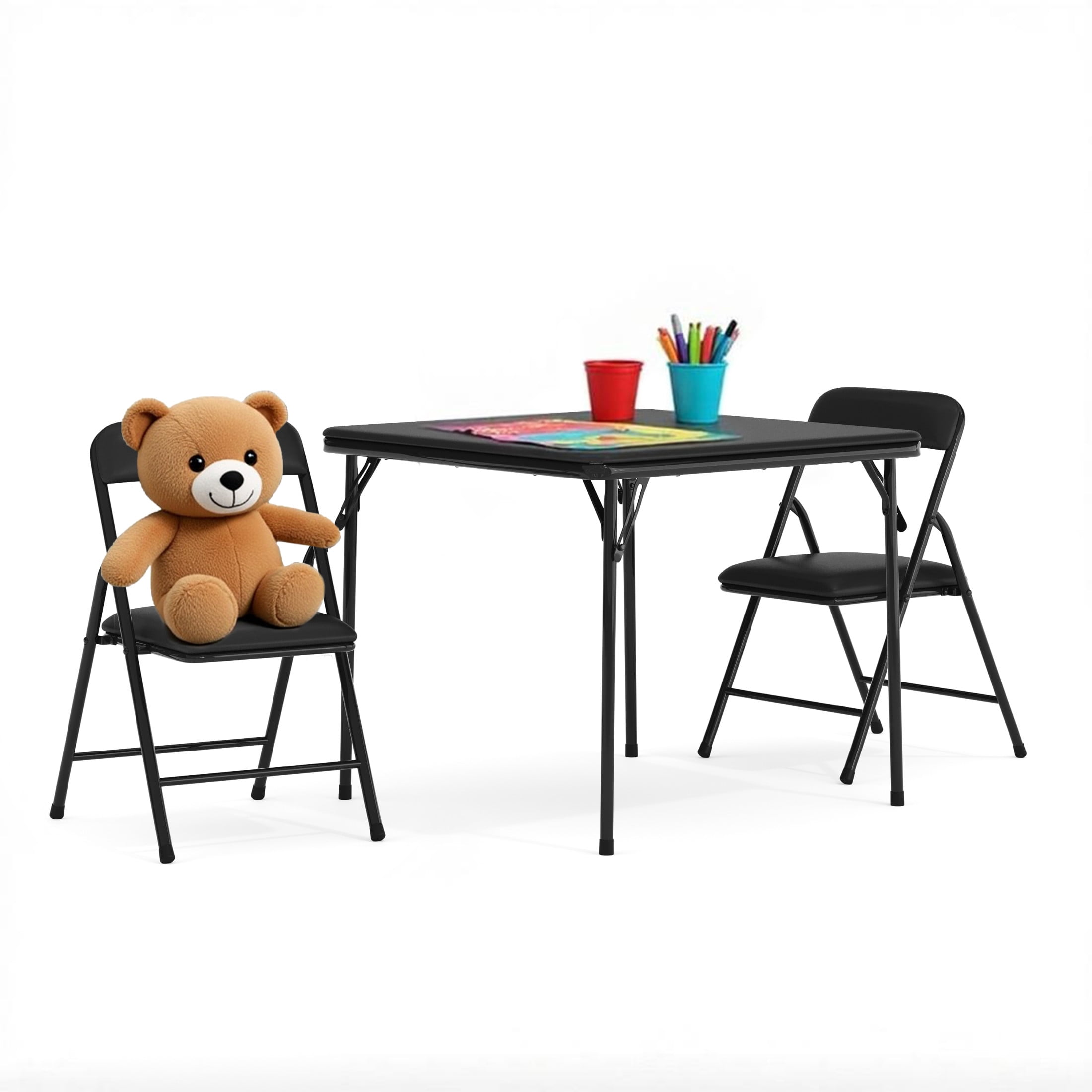(4 pack) Flash Furniture Kids 3-Piece Folding Square Activity Table and Chairs Set, Black