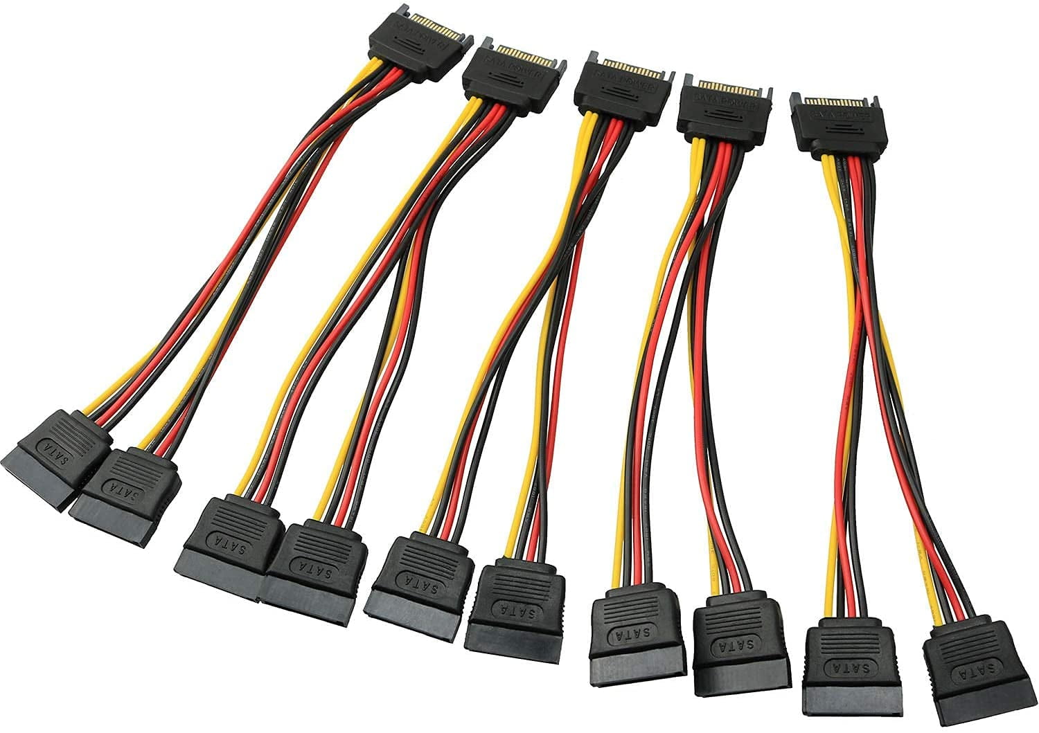 HRTGFD-SATA Power Extension Cable 5PCS 20cm SATA Power 15-Pin Male to 2 x 15P Female Y Splitter Cable Adapter