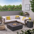 thumbnail image 5 of GDF Studio Gina Outdoor Acacia Wood 5 Seater Sectional Sofa Set with Fire Pit, Gray, 5 of 10