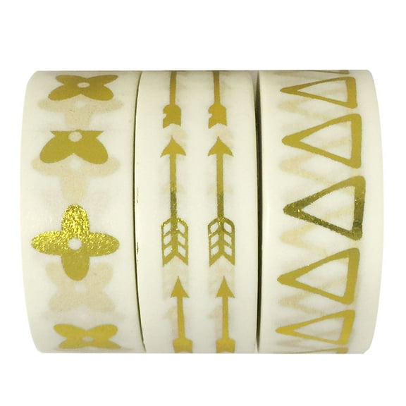 Wrapables® Flower Arrows Metallic Foil Washi Masking Tape (set of 3), 10M L x 15mm W