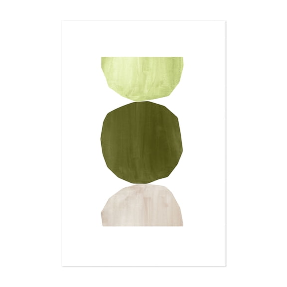 Green tone balancing shapes - Mixed Media Minimalist Abstract Geometric Watercolor Modern Art Pastel Calm Unframed Wall Art Print 4 x 6 inches