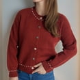 thumbnail image 5 of Womens Crewneck Knit Shirts Casual Cardigans Sweaters Classic Button Open Front Long Sleeve Jackets, 5 of 7