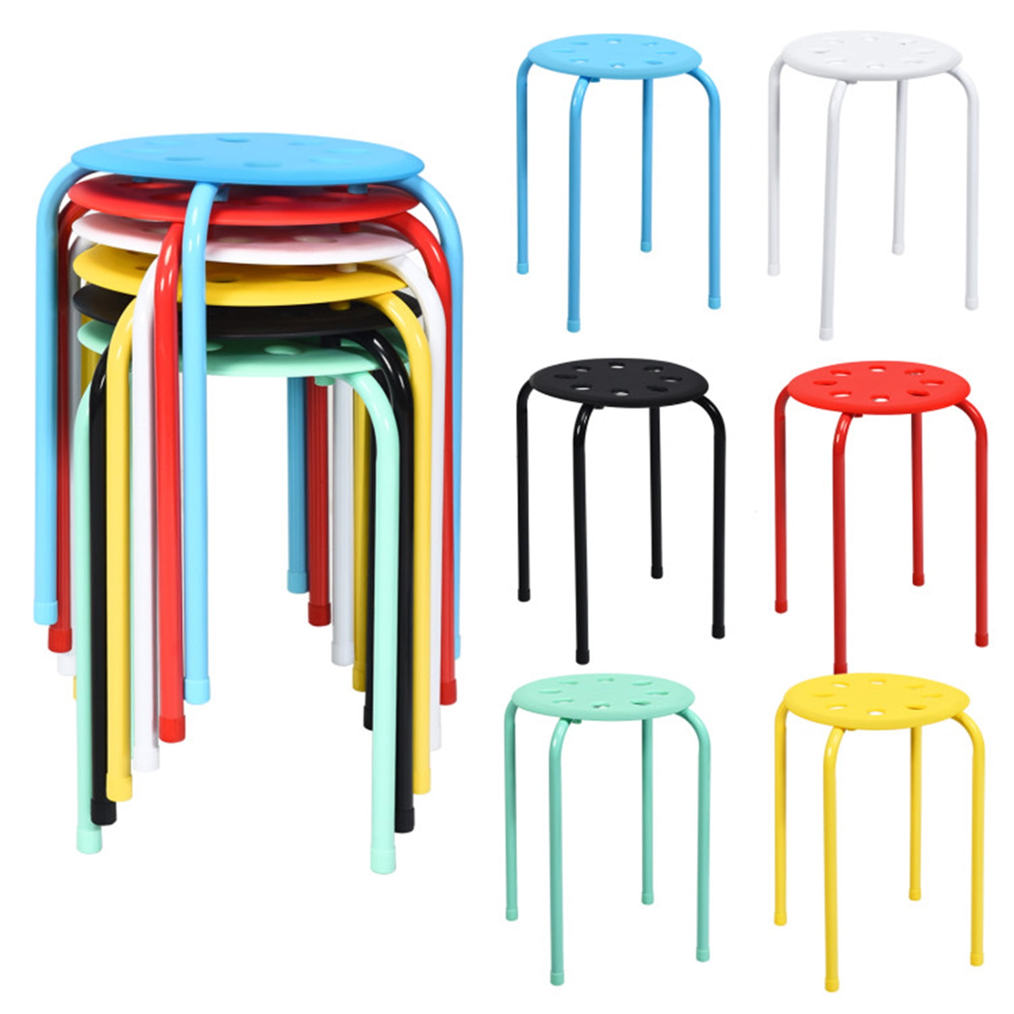 Demi Bonn Set of 6 Portable Plastic Stack Stools, Dining Chairs with Stackable Space Saving Design, Multicolor