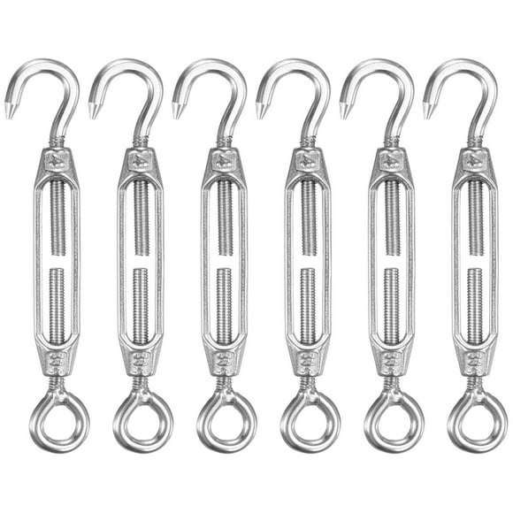 Uxcell Paquete de 6 Tensores con Gancho y Ojo, Tensores de Acero Inoxidable M4 Ajustables para Cuerda