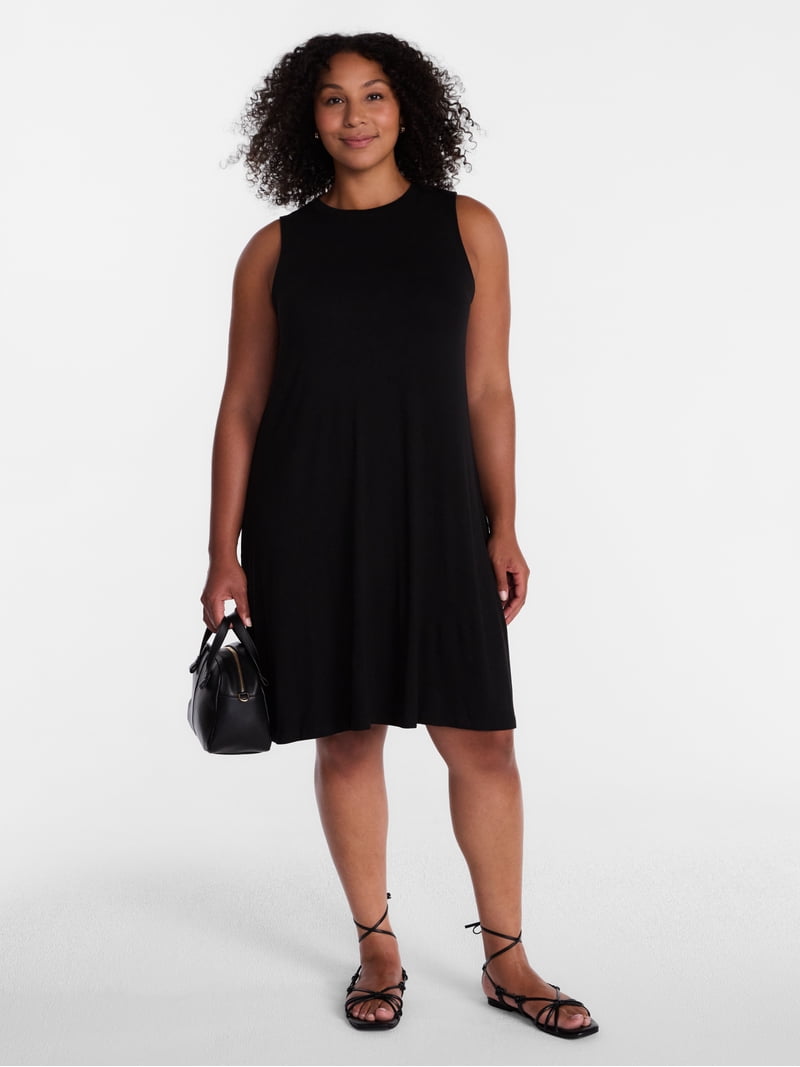 black knit swing dress Time and Tru Womens Sleeveless Knit Swing Dress, Sizes Xs-xxxl, Women's, Black