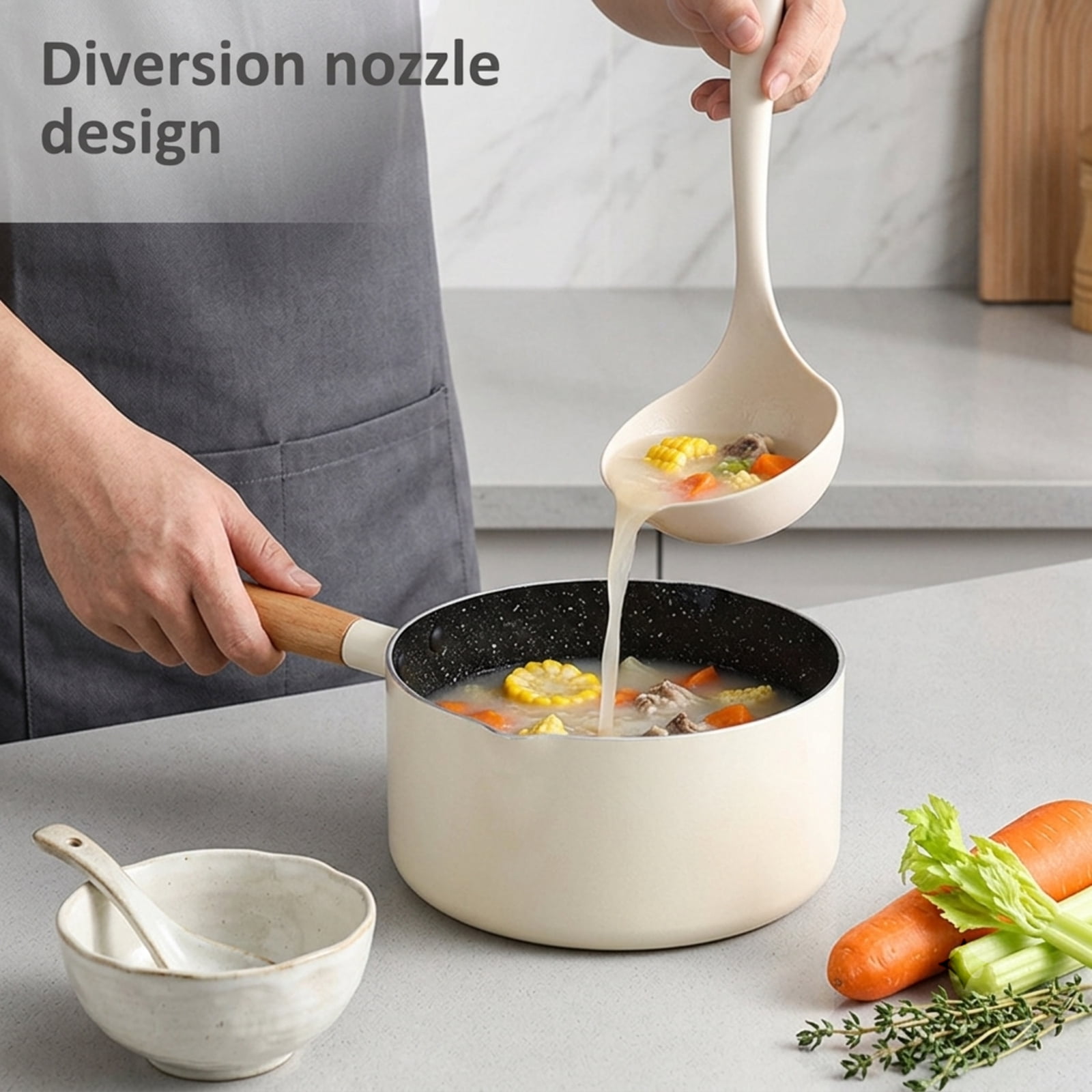 Fenbeli 13-Piece Silicone Kitchen Utensil Set with Wooden Handles, Heat-Resistant Nonstick Cooking Tools, Cream White