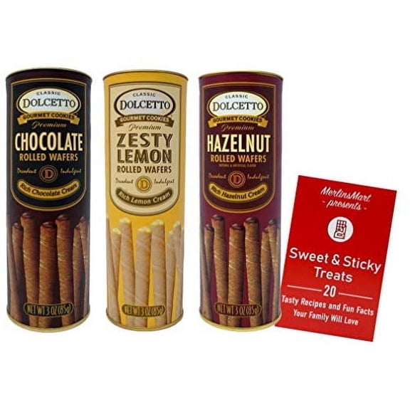 Baked Cream-Filled Rolled Wafers | Gourmet Cookies Baked 3 Flavor Variety pack Chocolate, Zesty Lemon, Hazelnut (3 oz)   MerlinsMart Zine | Dolcetto