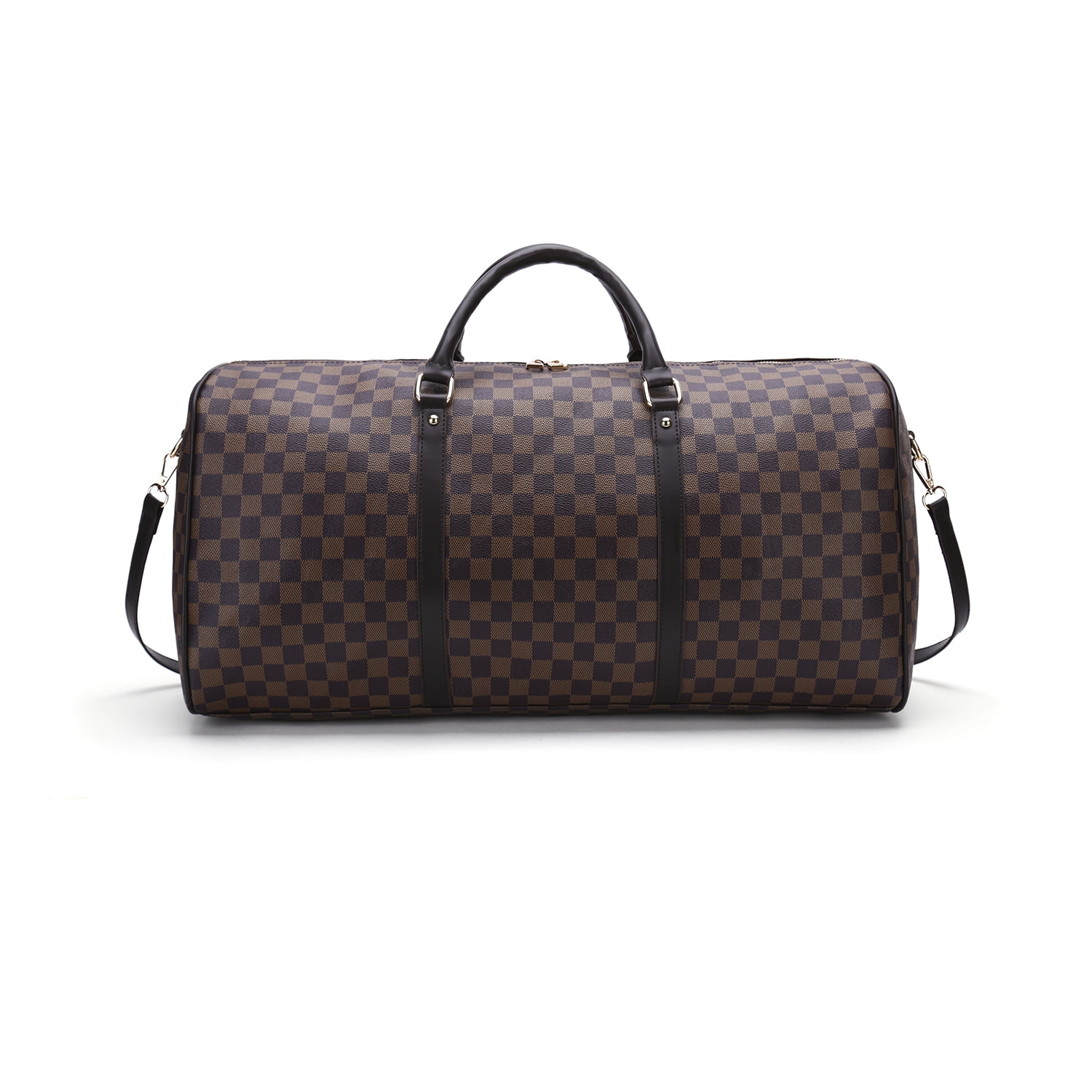 TWENTY FOUR Checkered Bag Travel Duffel Bag Weekend Overnight Luggage  Shoulder Bag For Men Women -Black