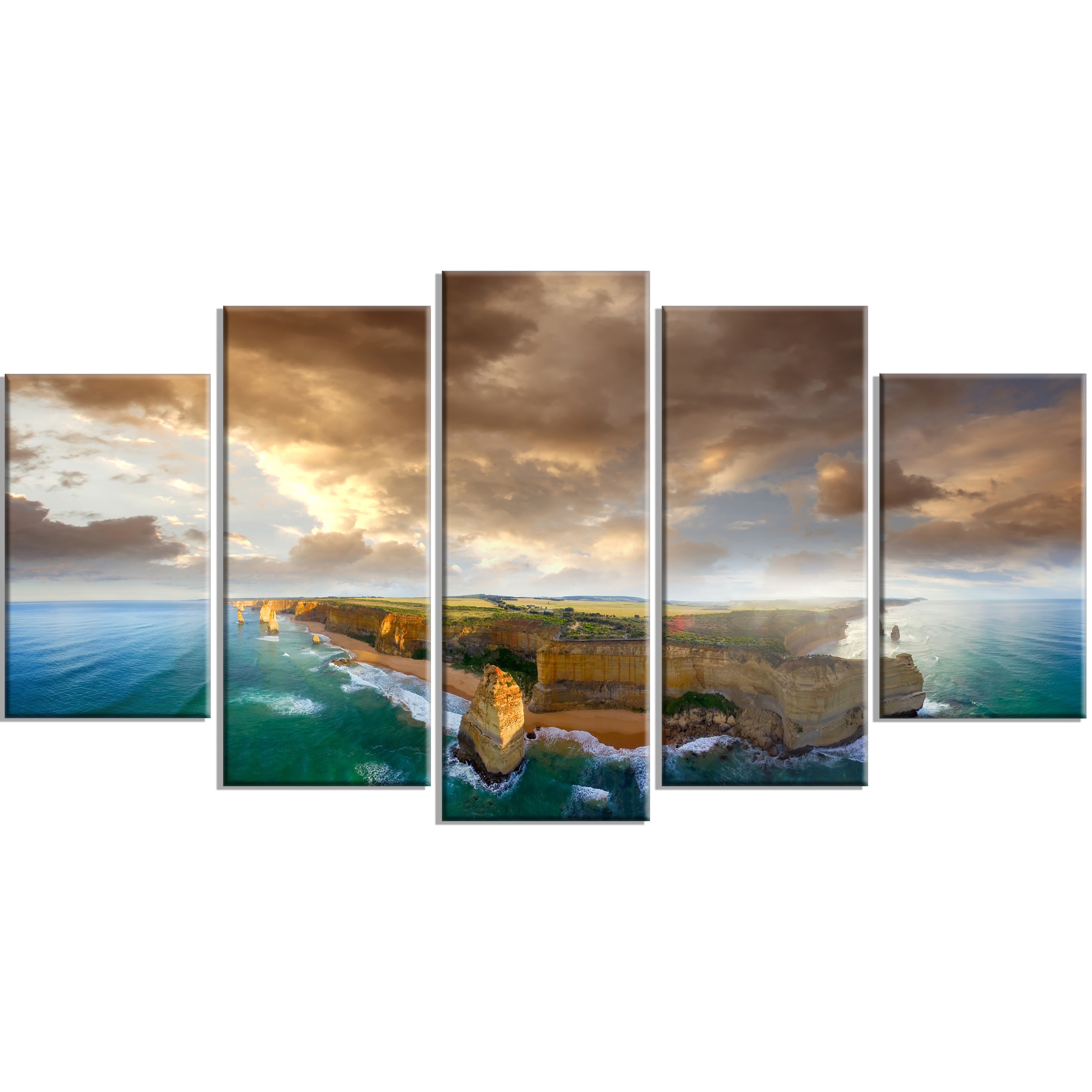 Designart 'Great Ocean Road Australia Blue' Large Seascape Art Framed Canvas Print - 20 in. Wide x 12 in. High