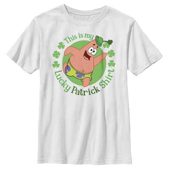 Boy's SpongeBob SquarePants St. Patrick's Day This is my Lucky Patrick Shirt Graphic Tee White Medium