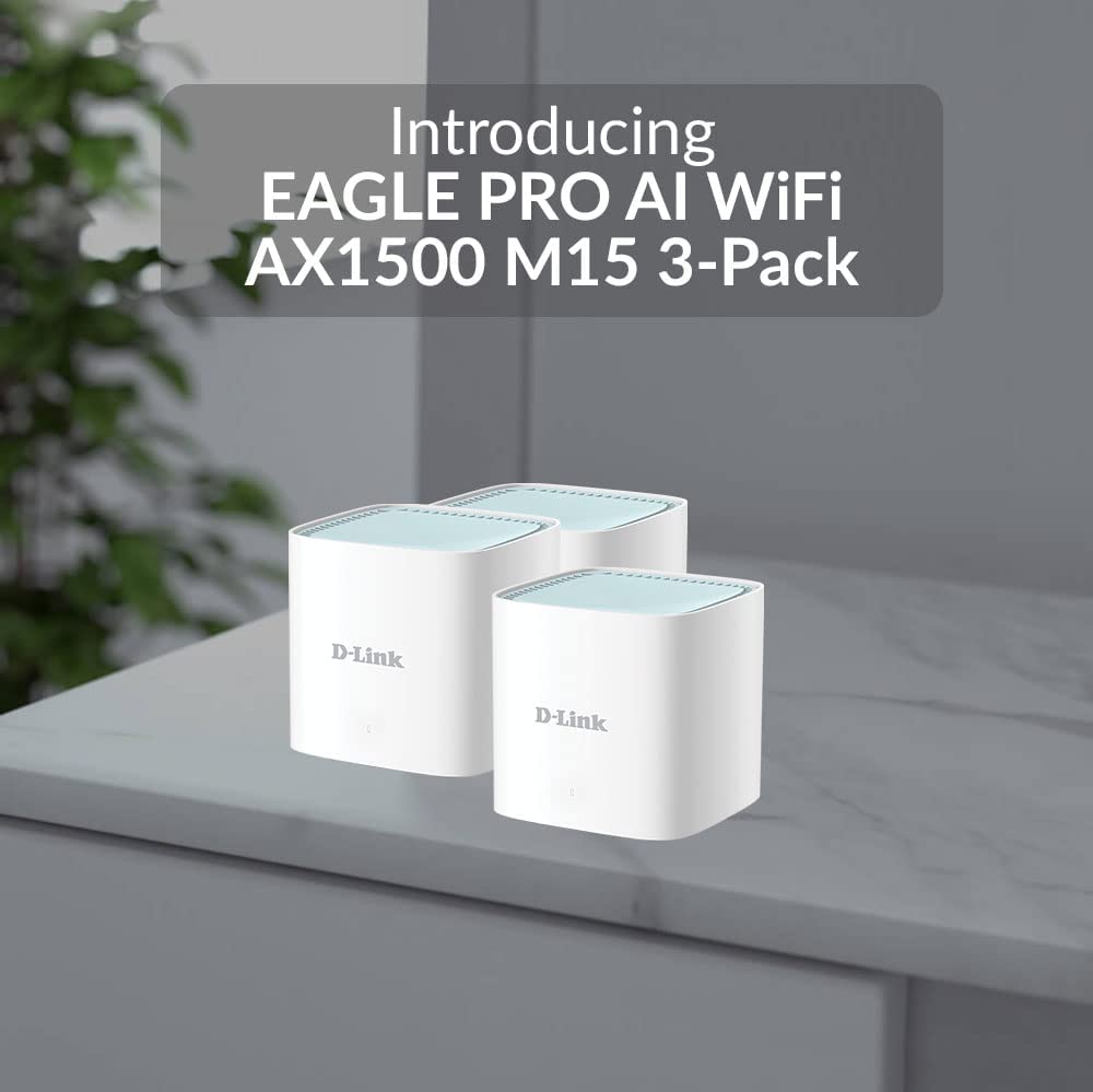D-Link M15/3, Eagle Pro AI Mesh WiFi 6 Router System (3-Pack) - Multi-Pack for Smart Wireless Internet Network, Compatible with Alexa and Google, AX1500 - image 2 of 17