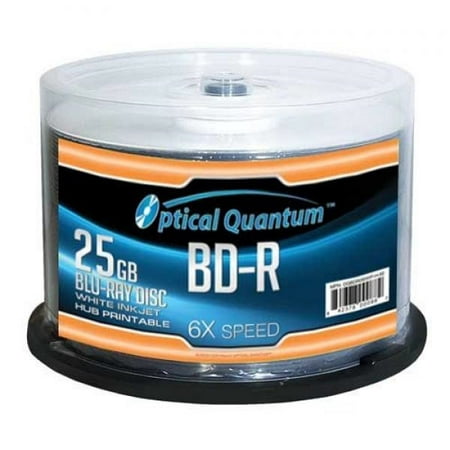 Optical Quantum OQBDR06WIP-H-50 6X 25GB BD-R White Inkjet Printable Single Layer Blu-Ray Recordable Media 50-Disc