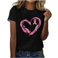 thumbnail image 2 of Abomasnow Women's Crew Neck Breast Cancer Awareness T-Shirt Casual Heart Pink Ribbon Graphic Short Sleeve Shirt Breast Cancer Fighter Pullover Tops, 2 of 4