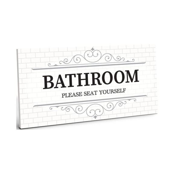 Bathroom Seat Yourself White Tile Grey Scroll 10 x 5 Wood Wall Sign Plaque