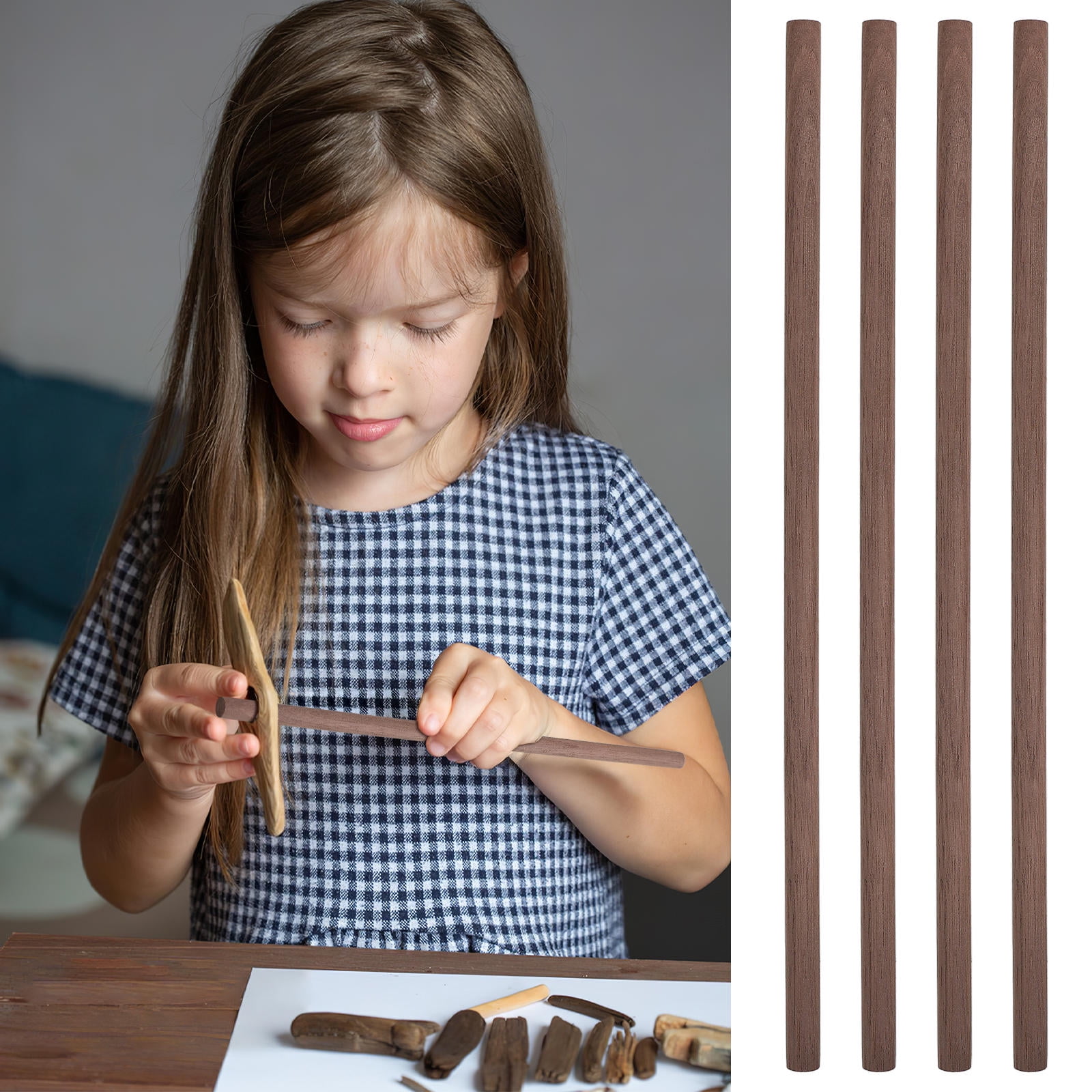 DEEPCRAFF 24 Pcs Dowel Rods Wood Sticks Brown Walnut Wood for Parties Decorations