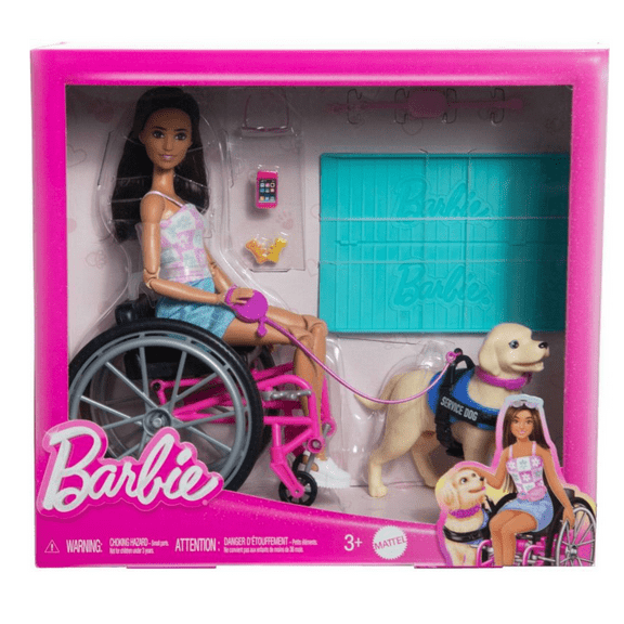 Barbie Brunette Fashion Doll & Service Dog Playset Accessories Toy New with Box