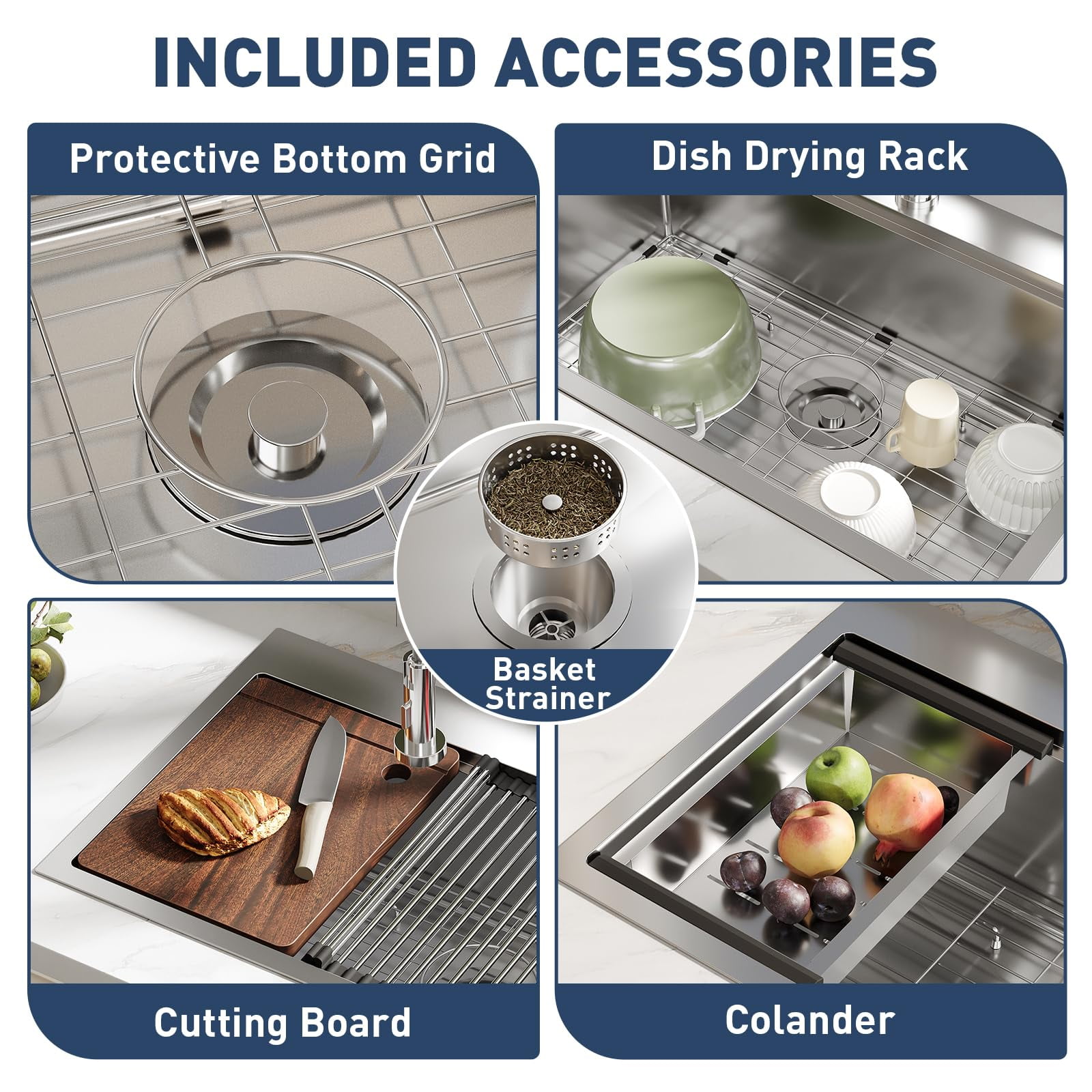 Garvee 30*18*9inch Drop-In Stainless Steel Bowl Sink, Quiet Sound-Deadening, X-Shaped Drain for Kitchen, Bar, Black