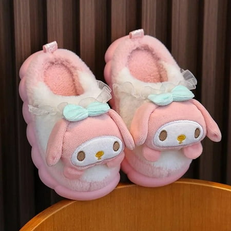 

Sanrio Parent-child Cotton Slippers Hello Kitty Kurome Cinnamoroll Autumn and Winter Home Warm Fur Shoes Winter Baby Fur Slipper