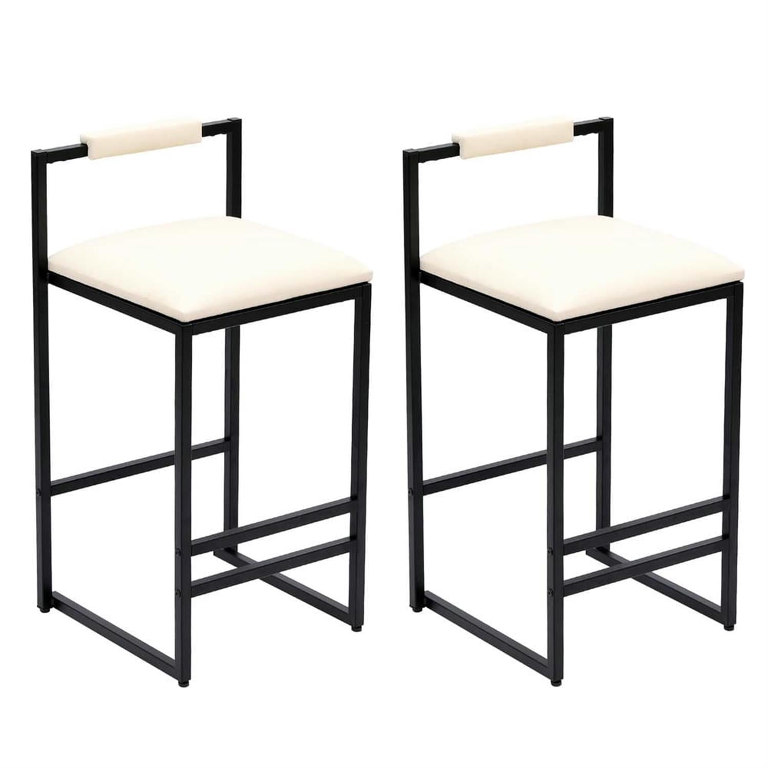 Demi Bonn 32" Counter Height Bar Stools Set of 2, PU Leather Upholstered Barstools with Back, Kitchen Island Countertop Chairs for Dining Room, Beige