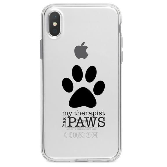 DistinctInk Clear Shockproof Hybrid Case for iPhone X / XS (5.8" Screen) - TPU Bumper Acrylic Back Tempered Glass Screen Protector - My Therapist Has Paws
