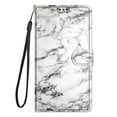 thumbnail image 2 of SaniMore Wallet Case for iPhone 14 Pro 6.1" 2022, PU Leather Color Painting Kickstand Wrist Strip Magnetic Clasp Cash Pocket Card Holders Shockproof Full Protective Case, White Marble, 2 of 9