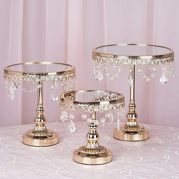 Set Of 3 Gold Round Metal Cake Stand, Round Silver Mirror Cake Stand