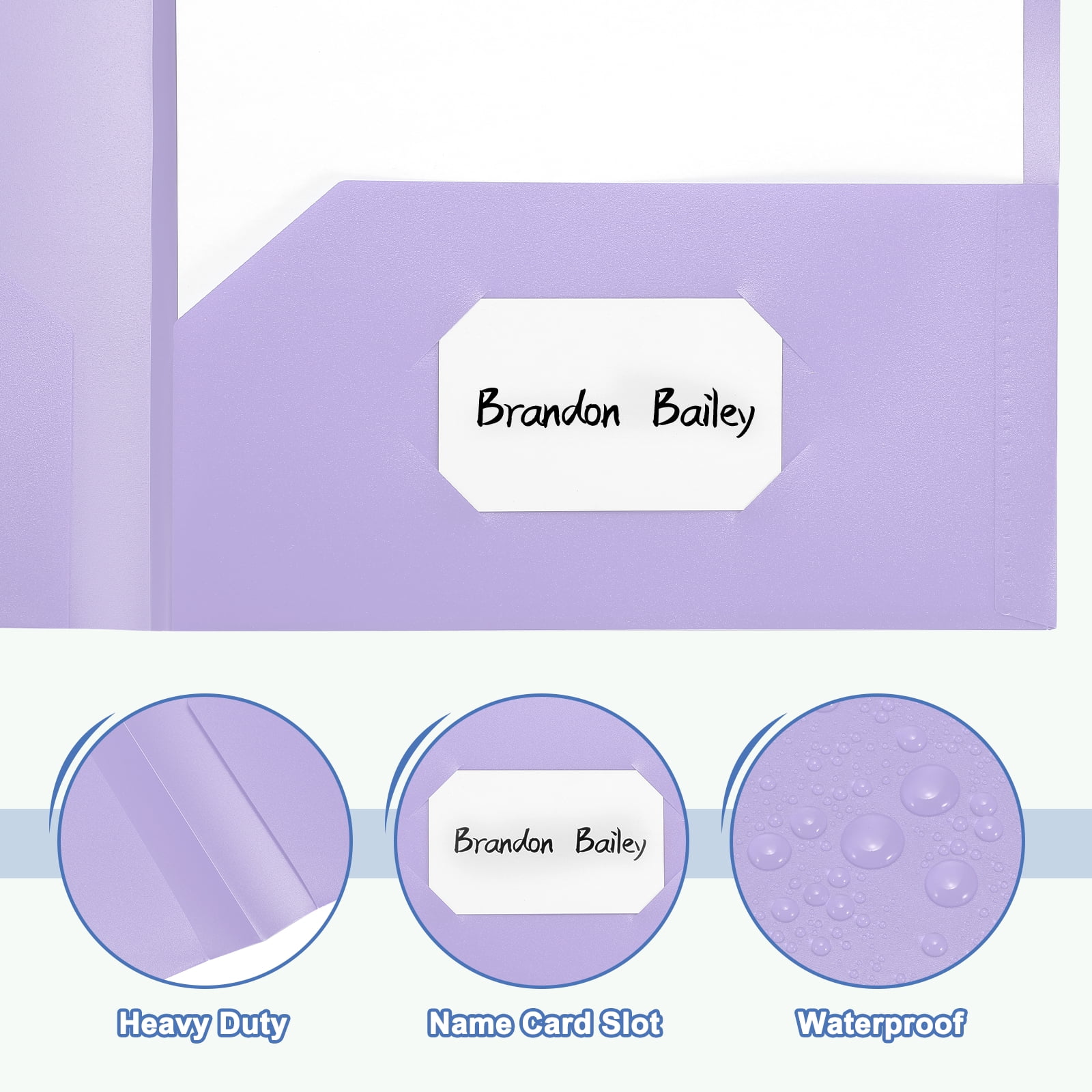 Purple Plastic Folders with Pockets, 50 Pack Plastic Pocket Folders Two Pocket Letter Size Heavy Duty for Office Business Card Holder, 9.3x11.4inch