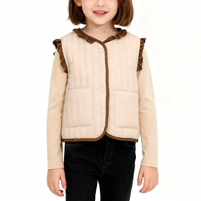 Chaqueta cálida sin mangas con botones de color liso para niños, chaqueta informal con capucha, blusa de poliéster para niños