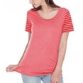 thumbnail image 1 of Kavio! Women Striped Jersey Multi Contrast Short Sleeve Striped Heather/Red L, 1 of 1