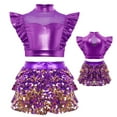 thumbnail image 3 of Doomiva Kids Girl's 2 Pcs Hip Hop Jazz Dance Outfits Sequin Metallic Crop Tops and Culottes Skirts Set Ballet Dancewear Purple 8, 3 of 4