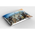 thumbnail image 2 of American Pillow Sham Set of 2, New York City Aerial with Skyscrapers Manhattan Urban Architecture Panorama, Quality Microfiber Bedding Item for All Seasons, 26" x 20", Grey Blue Peach, by Ambesonne, 2 of 3