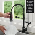 thumbnail image 2 of Brass Kitchen Faucet with Pull Down Sprayer, WOWOW High Arc Commercial Spring Kitchen Faucet for Sinks 1 or 3 Hole, Single Handle Matte Black Kitchen Sink Faucet with Deck Plate, 2 of 6