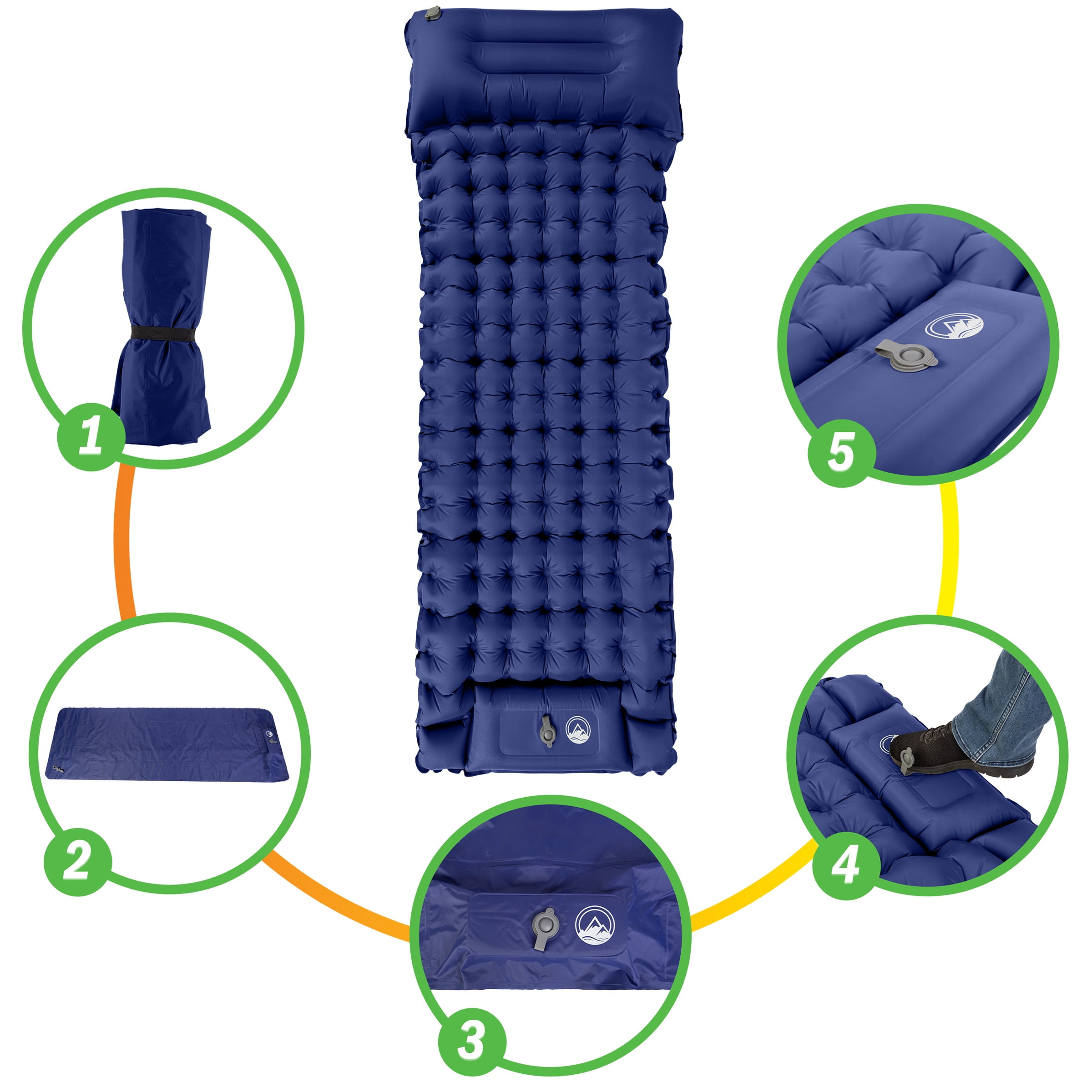 Wakeman Outdoors Sleeping Pad for Camping - Inflatable Mat with Built-in Foot Pump, Waterproof Camp Mattress, Camping Gear Must Haves, Blue