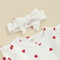 thumbnail image 4 of Bagilaanoe Newborn Valentine's Day Outfits Baby Girl Rompers Dress Heart Print Short Sleeve Bodysuits + Headband 3M 6M 12M 18M Infant Patchwork A-line Dresses, 4 of 7