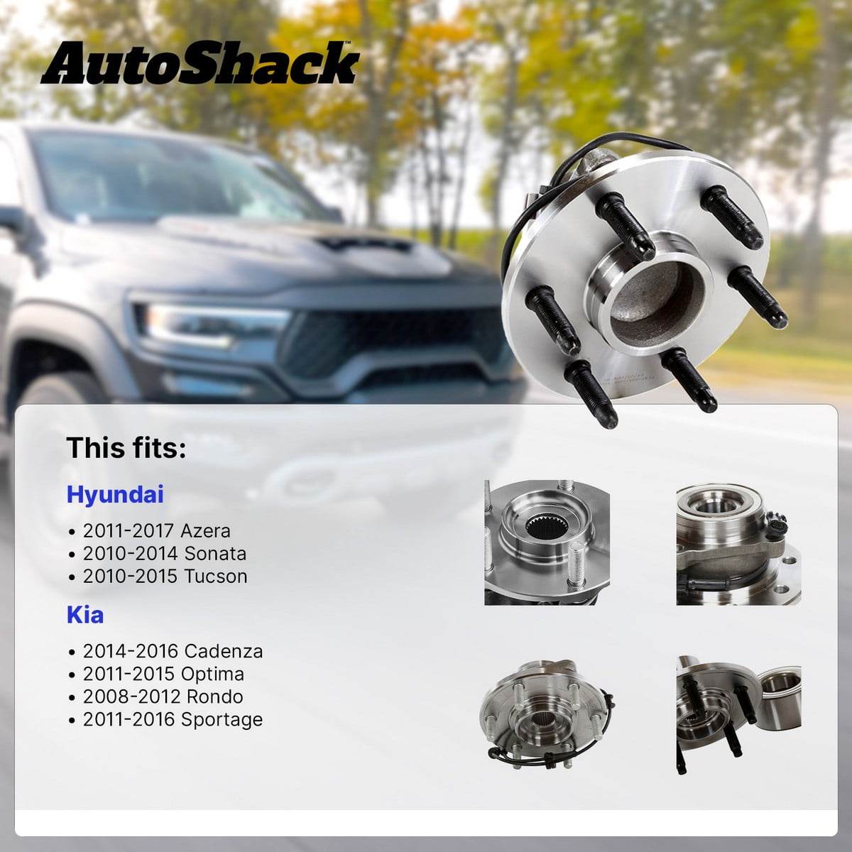 AutoShack Rear Wheel Hub Bearing Assembly - Driver or Passenger Side for Hyundai & Kia, Sonata 2010-2014 Optima 2011-2015 Tucson 2010-2015, FWD L4 2.0L 2.4L V6 3.3L - 5-Lug, With ABS