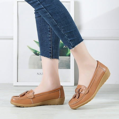 

Moccasin Flat Shoes For Women Soft Sole Casual Sandal Leather Breathable Comfortable Shoes