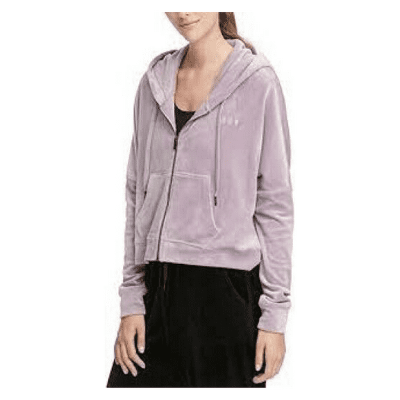 DKNY Women's Velour Full Zip Hoodie, Light Purple, M