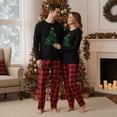 thumbnail image 4 of Christmas Family Pajamas Matching Set Long Sleeve Tree Print T-shirt Plaid Pants Loungewear, 4 of 7