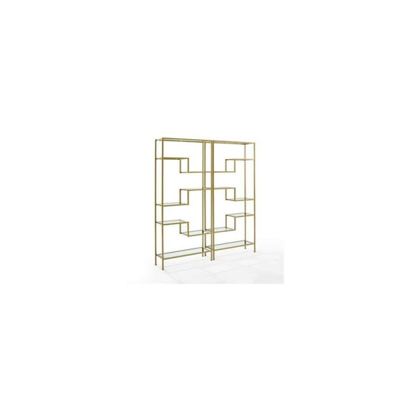 Modern Glass Etagere Set - 2 Piece Gold Display Shelves - Home & Office Decor