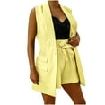 thumbnail image 2 of Wyongtao Women's 2 Piece Outfits Sleeveless Suit Vest and Wide Leg Shorts Business Casual Blazer Sets,Yellow S, 2 of 6