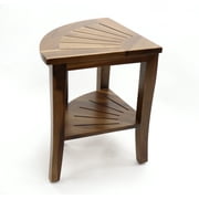 Redmon Teak Corner Shower Bench Shaving Seat, Natural Woodgrain Finish, Under Seat Accessory Shelf
