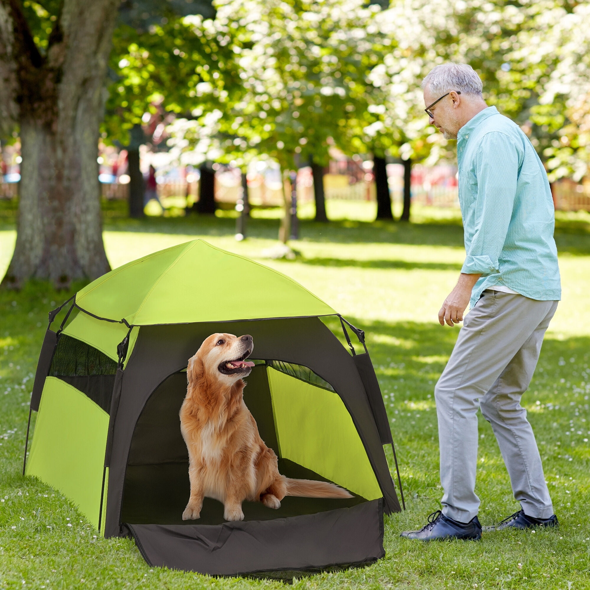 Orthopedic Dog Bed, PawHut Pop Up Dog Tent for Extra Large and Large Dogs, Portable Pet Camping Tent with Carrying Bag for Beach, Backyard, Home, Green, Green Dog Bed,Fabric Cat Bed