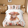thumbnail image 3 of Manfei Cute Highland Cow 7 Pieces Bedding Comforter Set,Cartoon Animal Flower Floral Print Farm Theme Full Bedding Set For Teens Reversible, 3 of 8