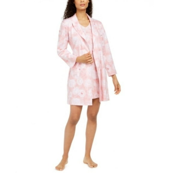 Charter Club Cotton Sketched Blooms Floral Wrap Robe Cotton Pink Size XL