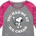 thumbnail image 3 of Peanuts - You Had Me At Ice Cream - Toddler and Youth Girls Shirt Tail Raglan, 3 of 5