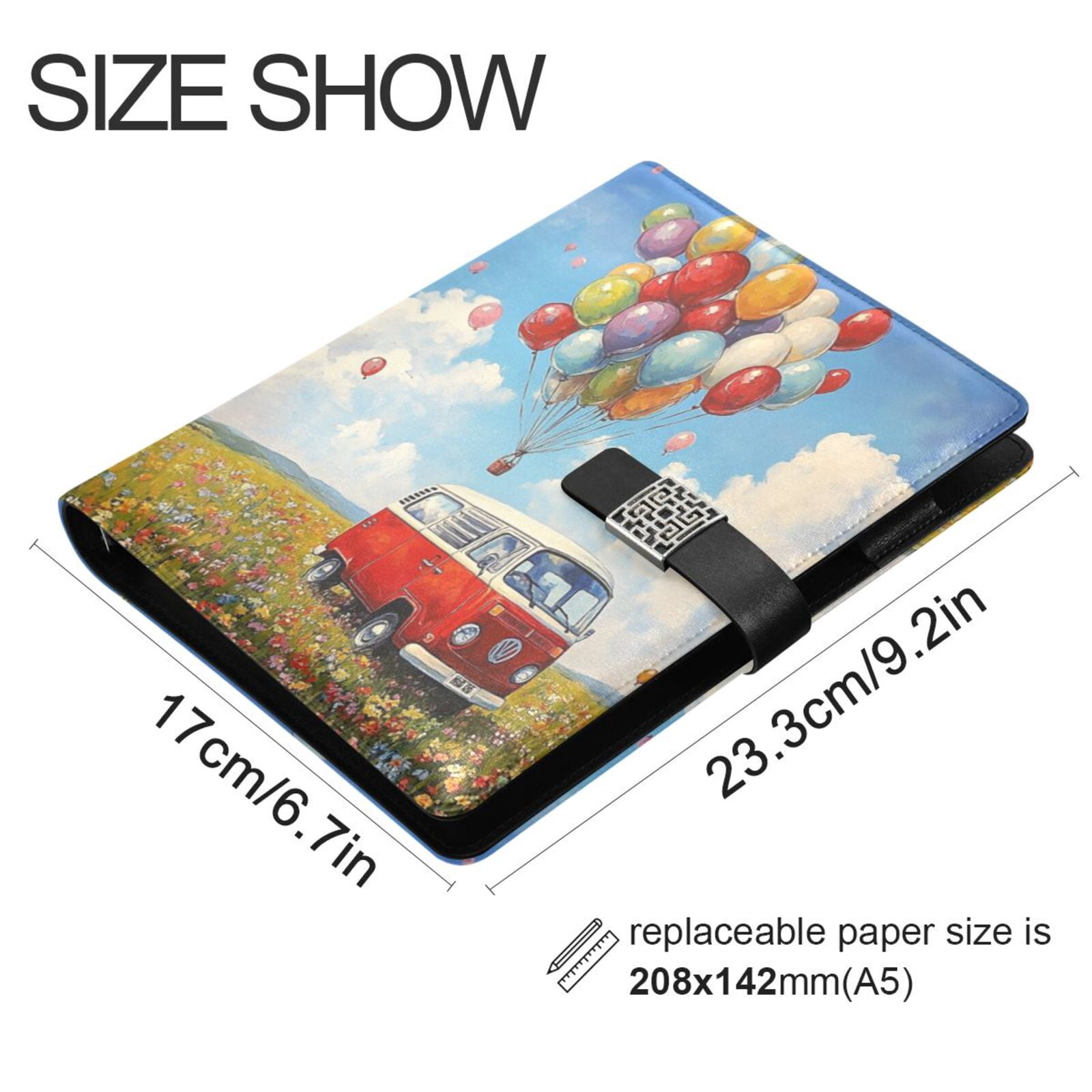 Premium Faux Leather Notebook - Refillable, Multi-Functional Organizer, 23.3x17cm, All-Season Use，A Red and White Van