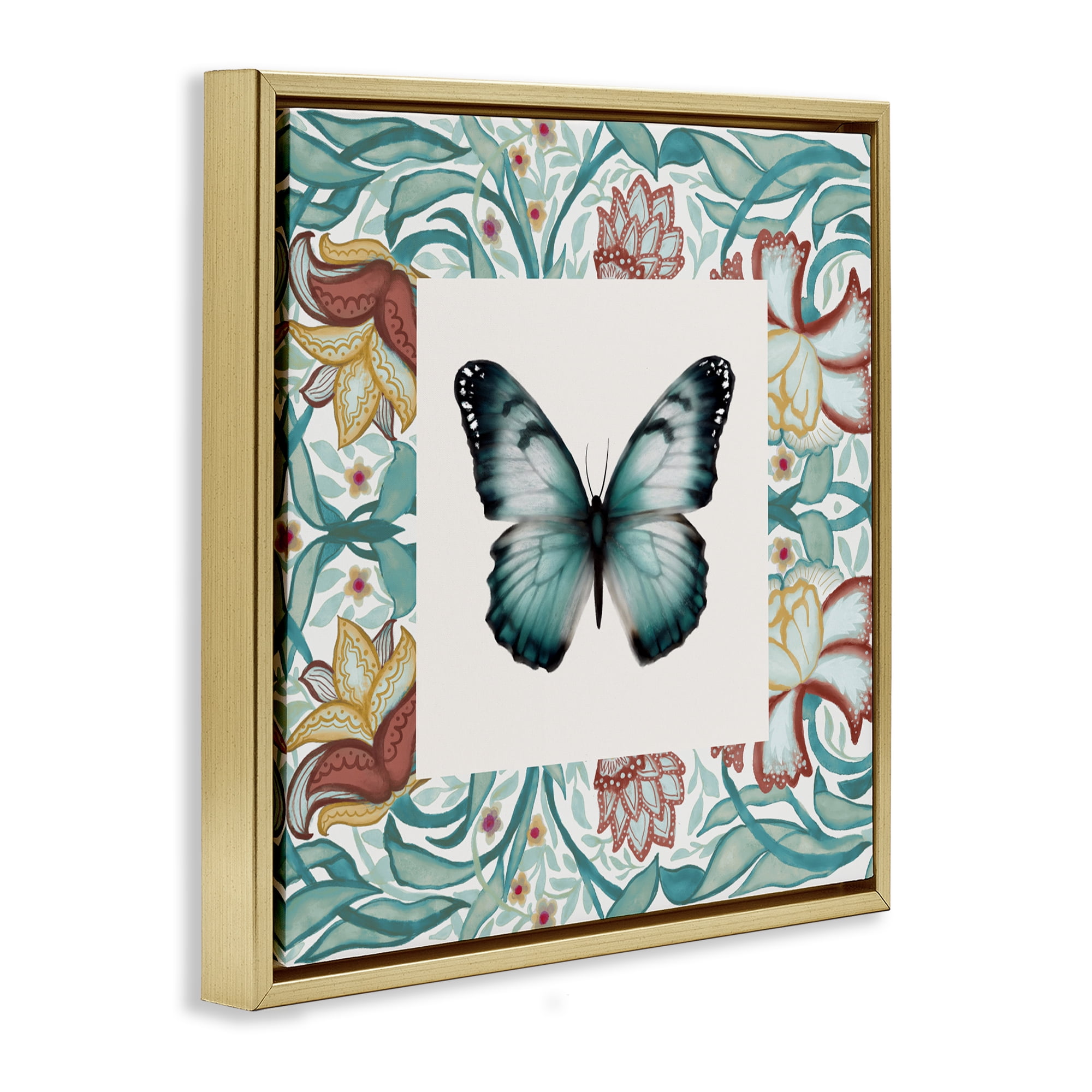 Stupell Industries Blue Toned Baroque Butterfly Gold Framed Floater Canvas Wall Art, design by Elizabeth Medley