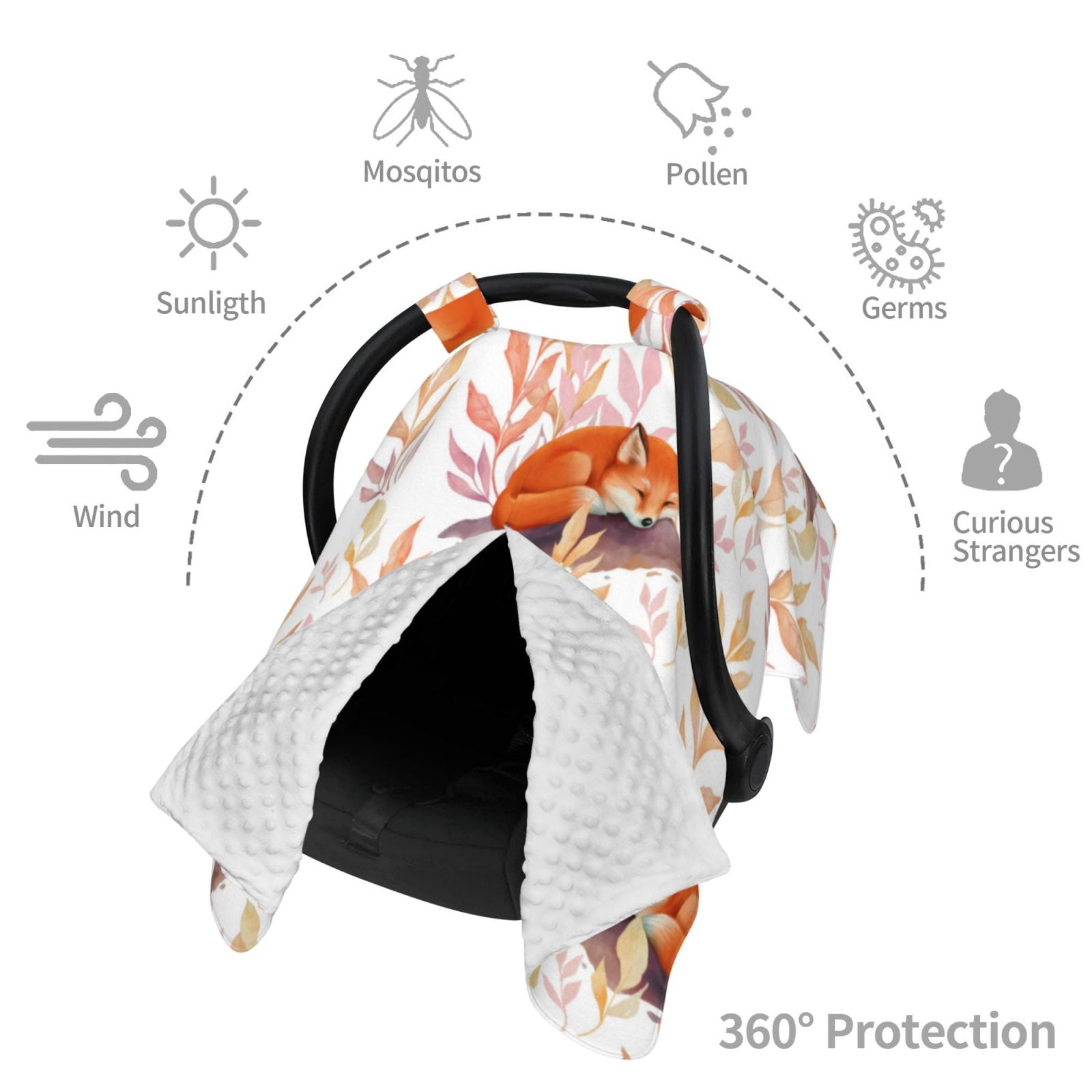 Car Seat Cover Baby - Cute Sleepy Fox Breathable Infant Car Seat Cover for Baby Carseat, Lightweight Comfort Baby Essentials Must Haves Newborn Stuff for Girl Boy