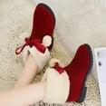 thumbnail image 7 of KIJBLAE Women's Winter Warm Snow Boots Faux Fur Lined Booties Shoes Side Bowknot Ball Decor Plush Ankle Boots Round Toe Short Boots Red 37, 7 of 7