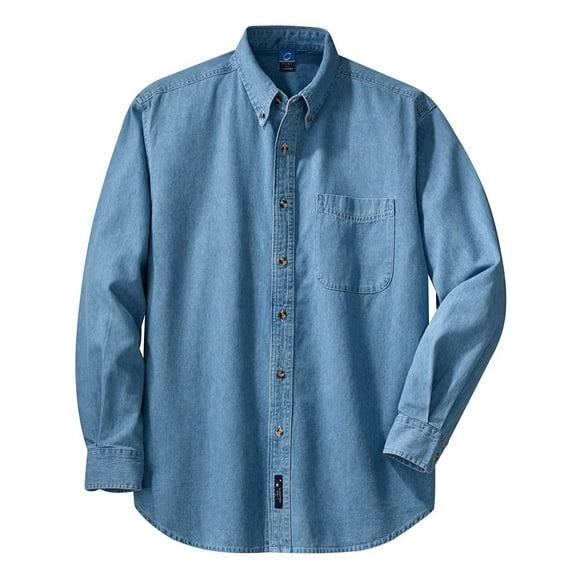 Port & Company Long Sleeve Denim Shirt, Faded Blue 2XL